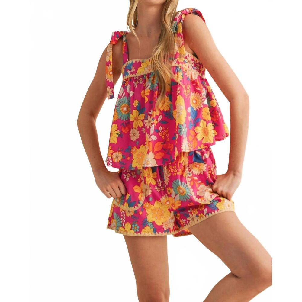 NEW &MERCI floral tie top and shorts set in multi